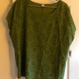 NWT Old Navy sz XL olive green cotton eyelet top